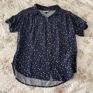 Navy Floral Short Sleeve Button Down